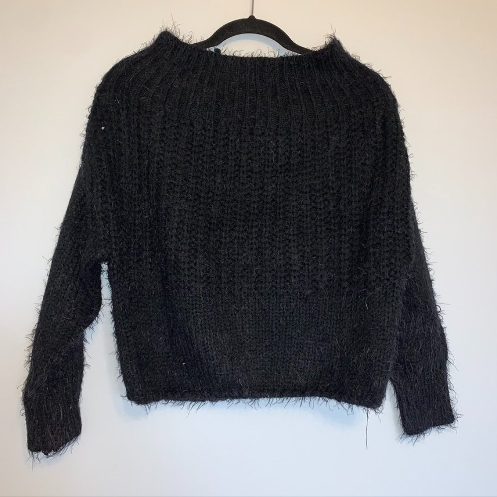 B.Original Fuzzy Black Off-the-shoulder Sweater